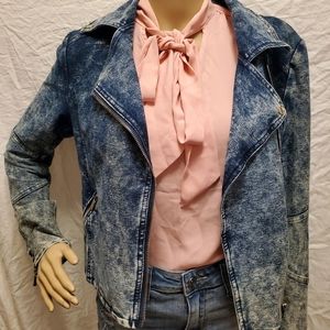 Denim-Wash Blazer/Biker Jacket